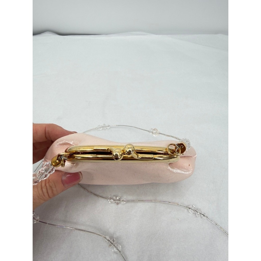 Liz Claiborne Evening Bag Pink Kiss Lock Crystal Strap Mini Romantic Whimsical - Picture 4 of 13